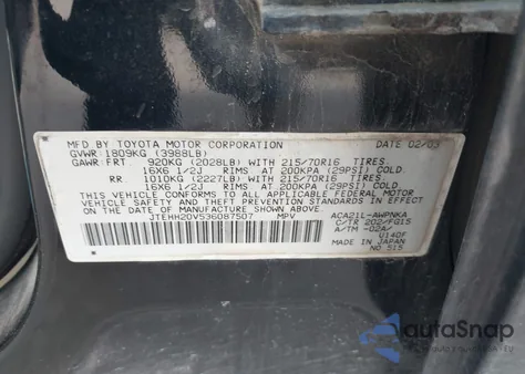 2003 Toyota Rav4 from USA, damaged, VIN JTEHH20V536087507